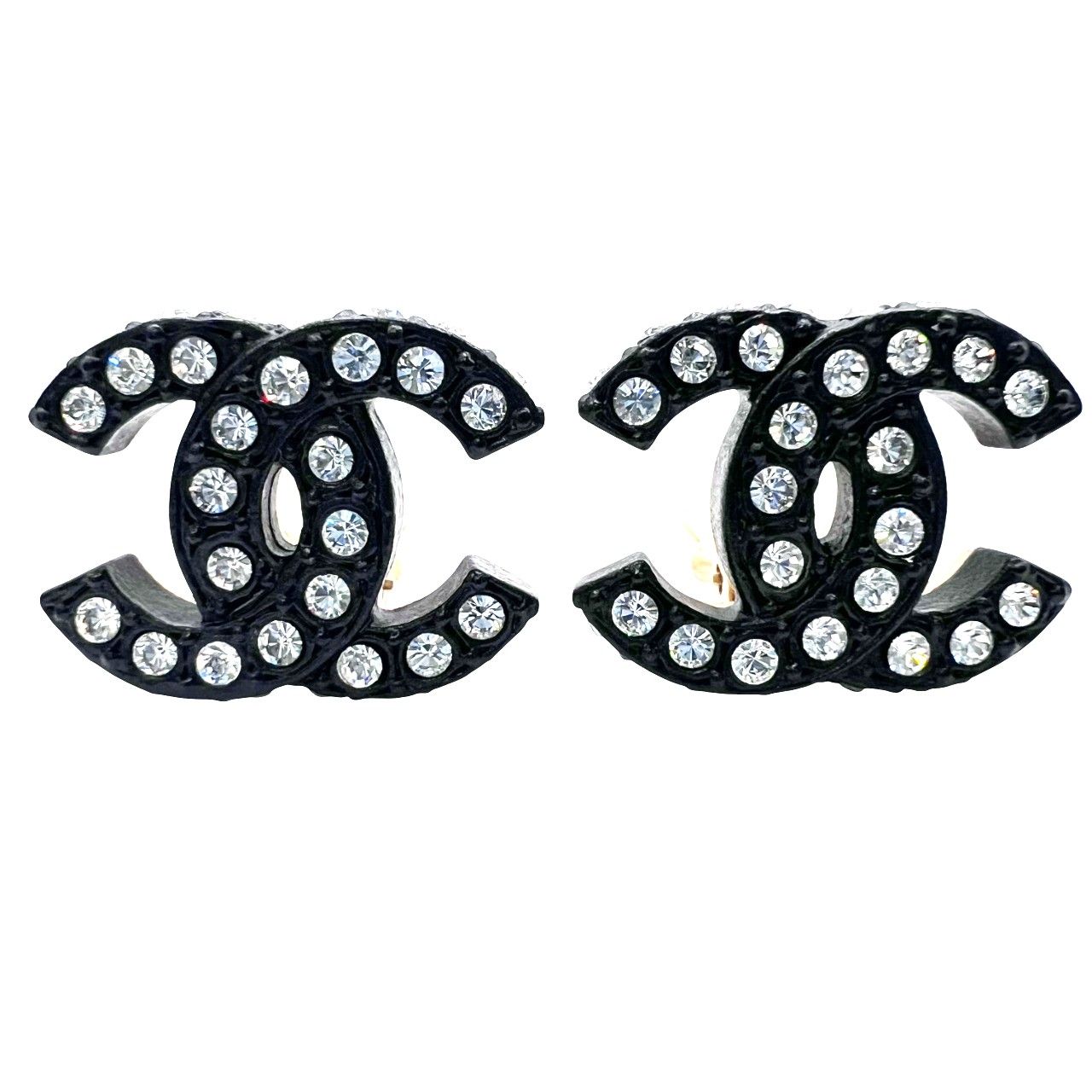 CHANEL 極美品 シャネル ココマーク ラインストーン ブラック 
