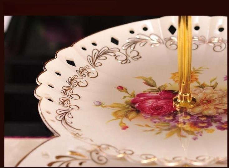  高品質 豪華 ケーキ スタンド プレート 3段セット アフタヌーンティー フルーツ トレー 皿 花柄 その他 キッチン 食器