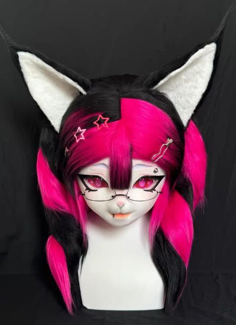 着ぐるみヘッド kigurumi NO 232 キツネ ピンク ブラック ファースーツ 全頭ヘッド ケモノ マスク ぬいぐるみ コスプレ コスチューム 一点物