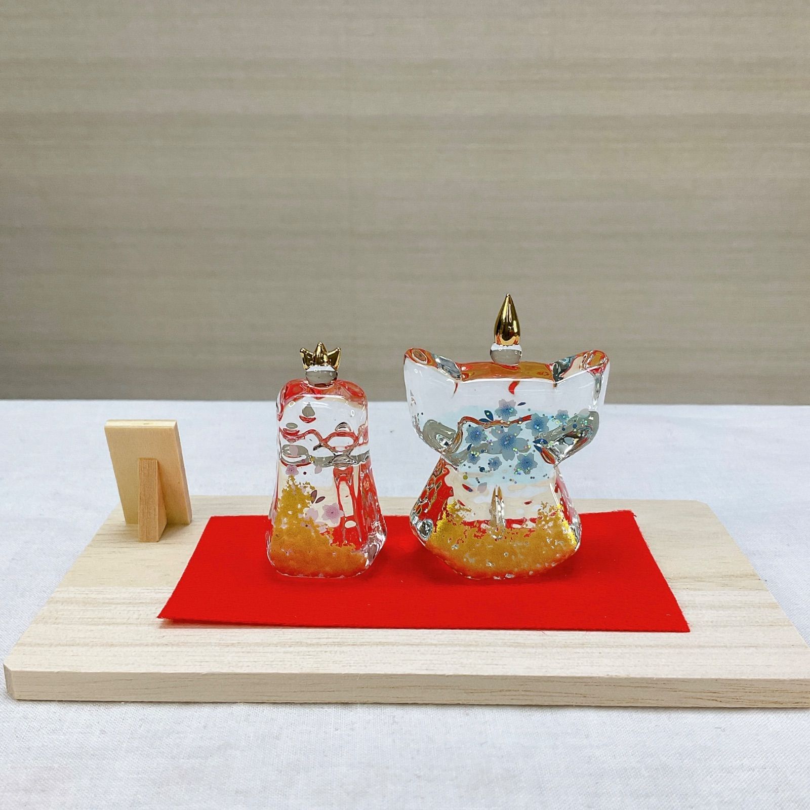 雛飾り【錦桜ガラス立ち雛】クリスタル雛人形 ひな祭り 親王飾り3月