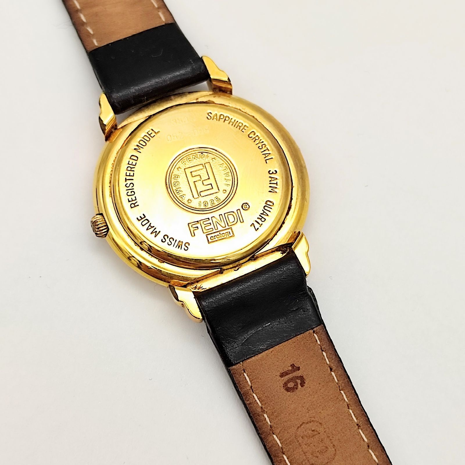 FENDI フェンディ 350J ゴールド ブラックレザー クォーツ メンズ