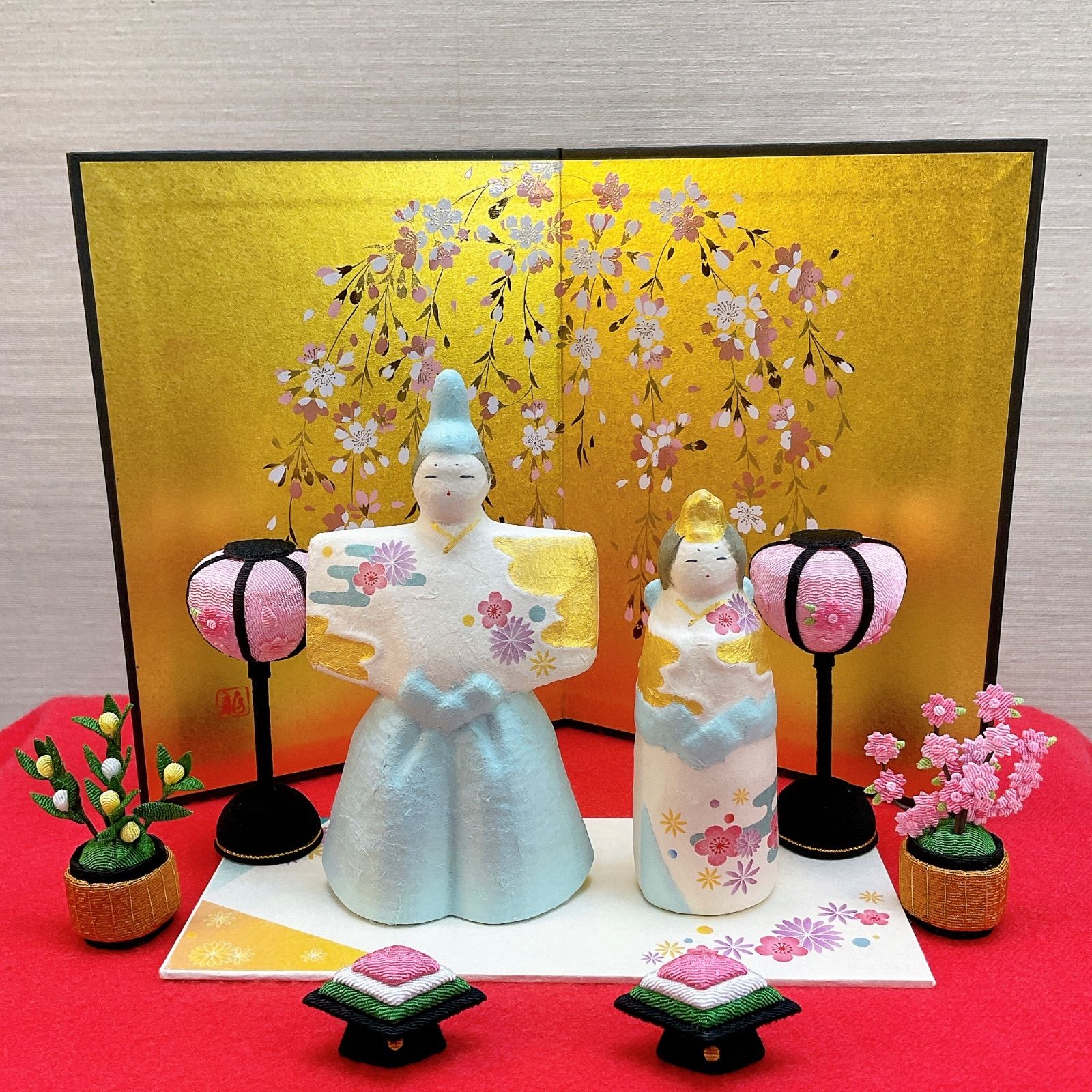 雛飾り【ちぎり和紙 遥花 立雛】桃の節句 ひな祭り 3月玄関飾り 親王