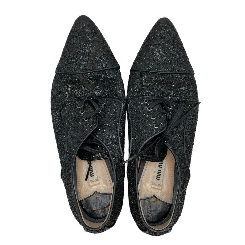 美品 miu miu ミュウミュウ グリッターブラックレザー スニーカー MIU MIU ミュウミュウ グリッター ロゴ キラキラ スニーカー