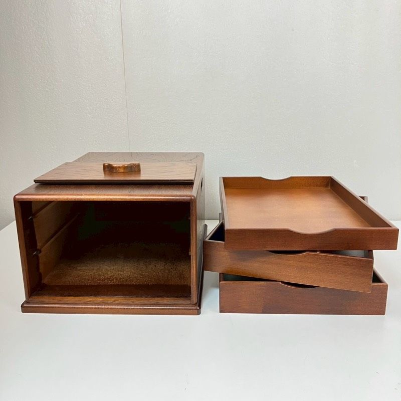 レトロ 木製 ドロワーズ 引き出し 三段 書道具入れ 小物入れ - メルカリ