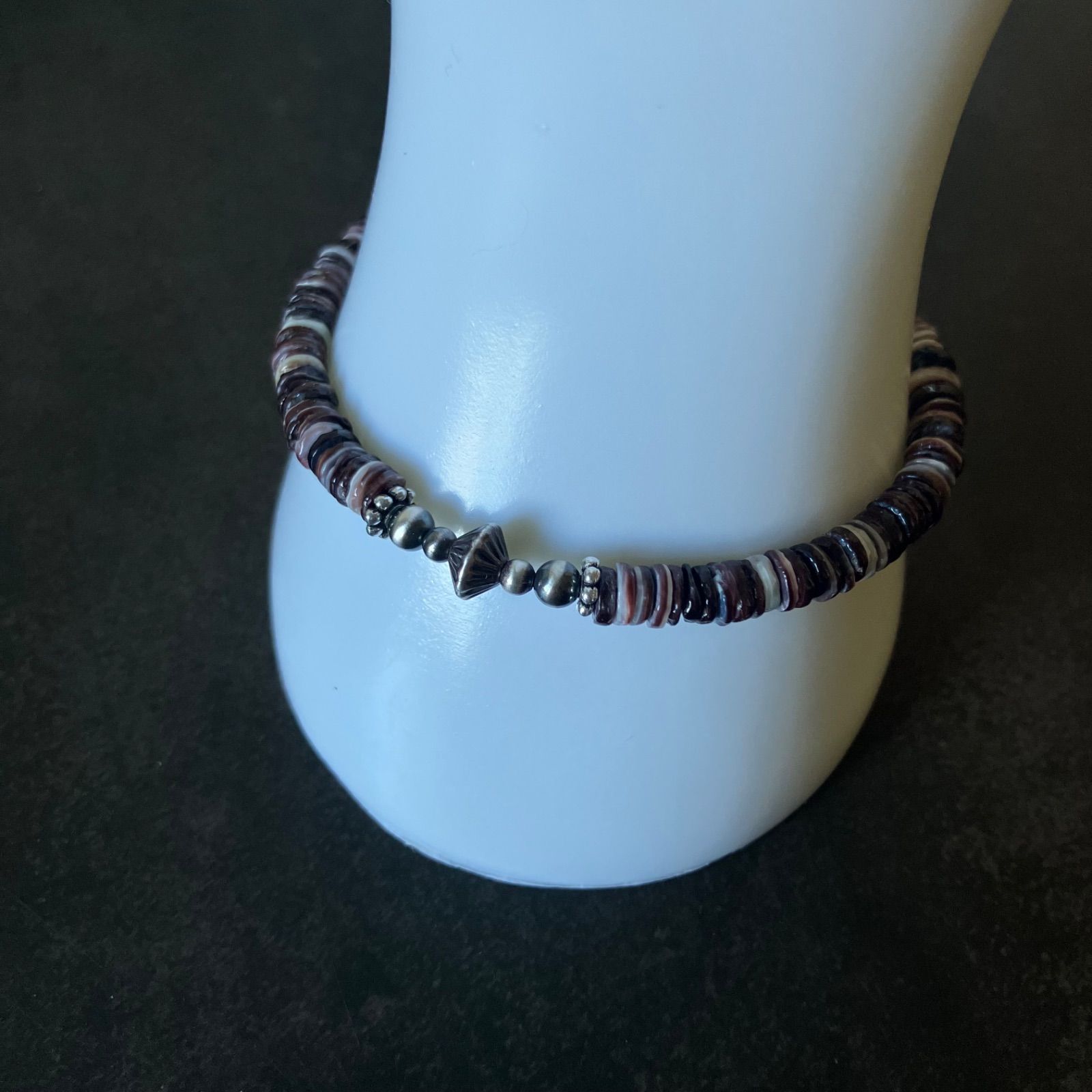 silver925ナバホパール×バイオレットオイスターのブレスレット19.3cm