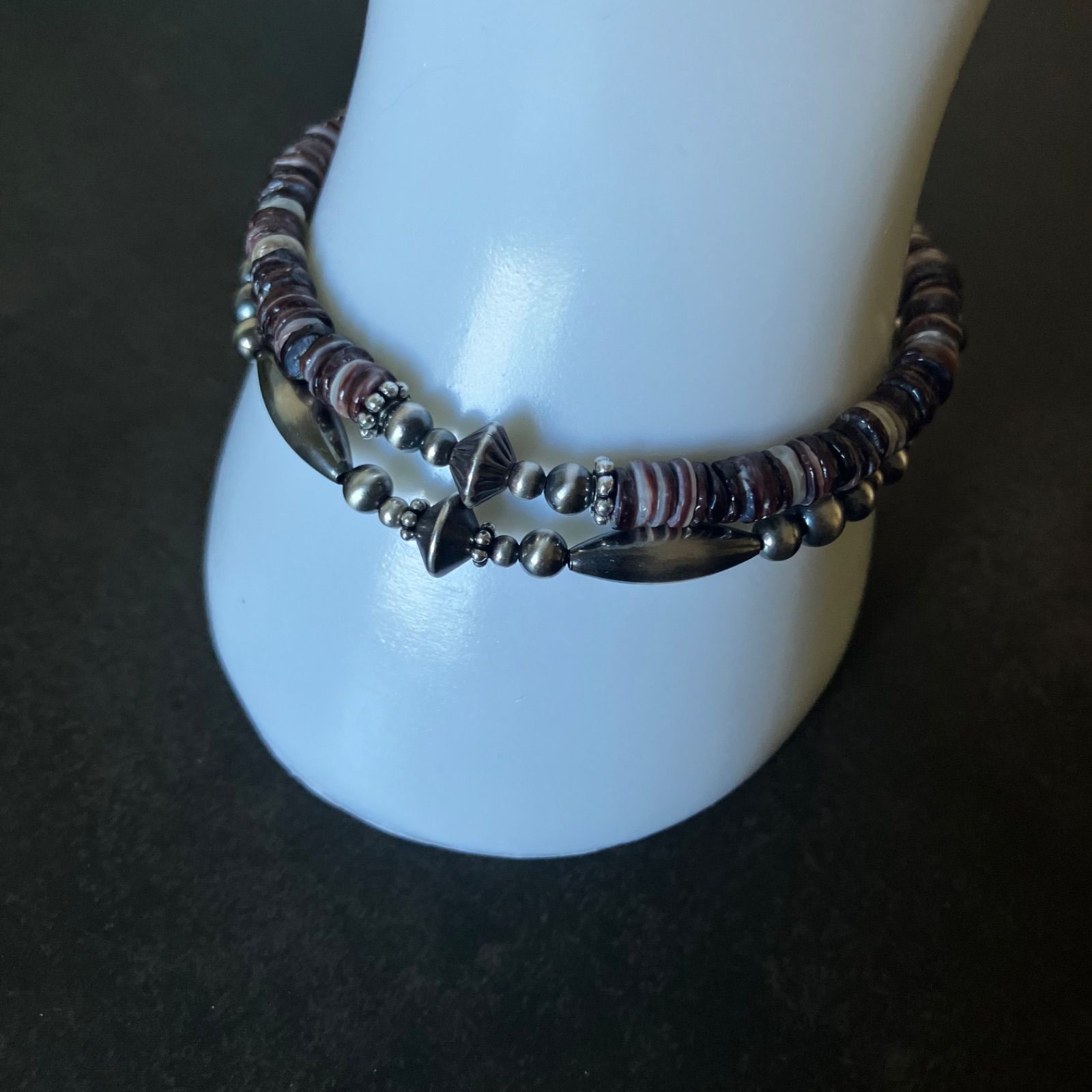 silver925ナバホパール×バイオレットオイスターのブレスレット19.3cm