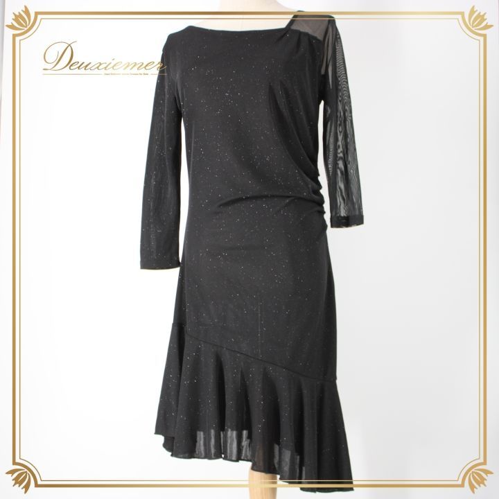 【美品 社交ダンス衣装】ワンピース ドレス ラテン leirena 黒 ブラック 社交ダンス 衣装 ラテン ドレス ワンピース レッスンウェア パーティ