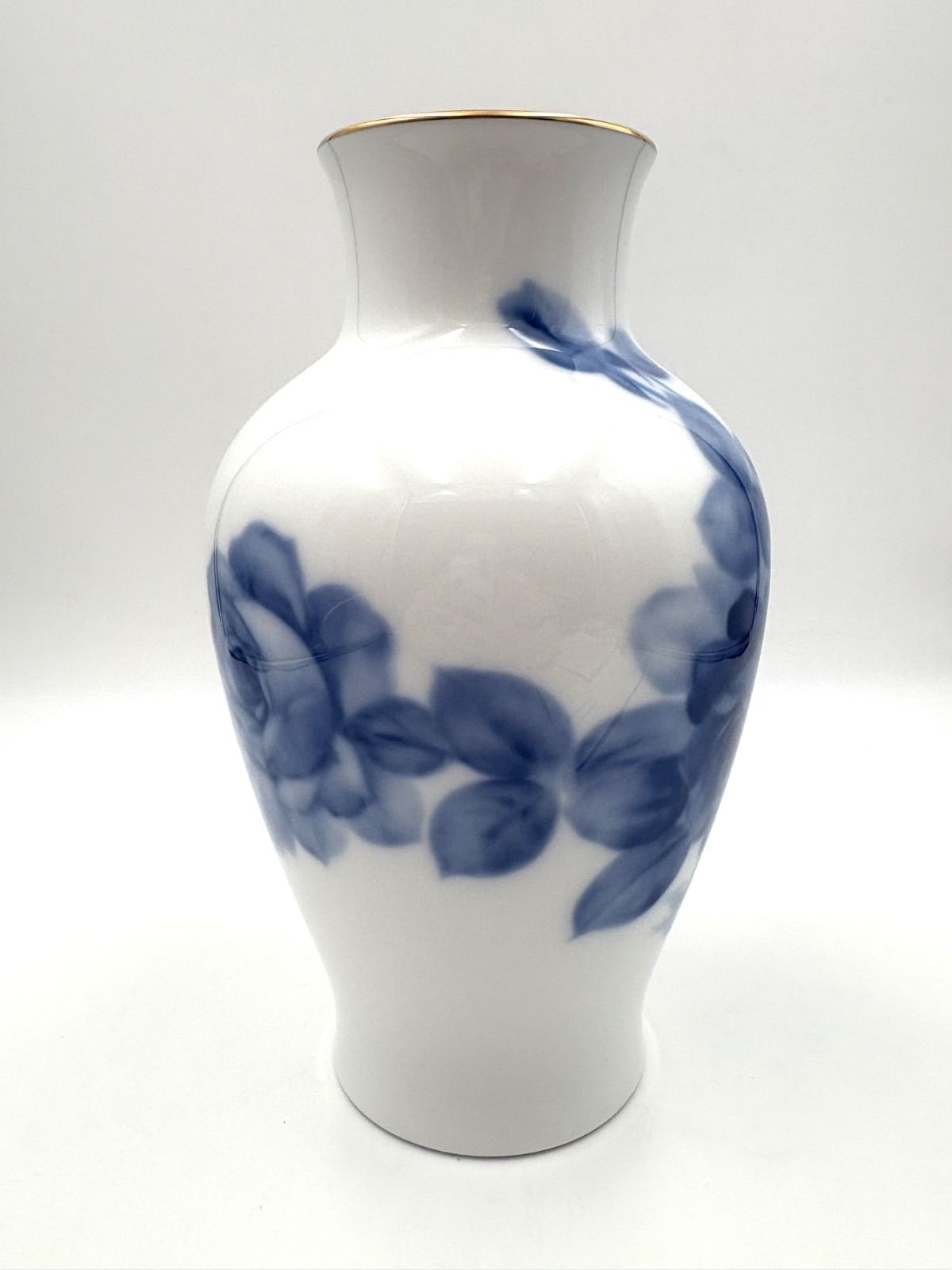 大倉陶園 OKURA ブルーローズ 花瓶 28㎝ 金彩 フラワーベース 花生