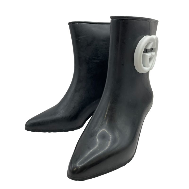 良品 グッチ 36 23 レインブーツ インターロッキング GG ブラック 良品 グッチ 36 23 レインブーツ インターロッキング GG ブラック