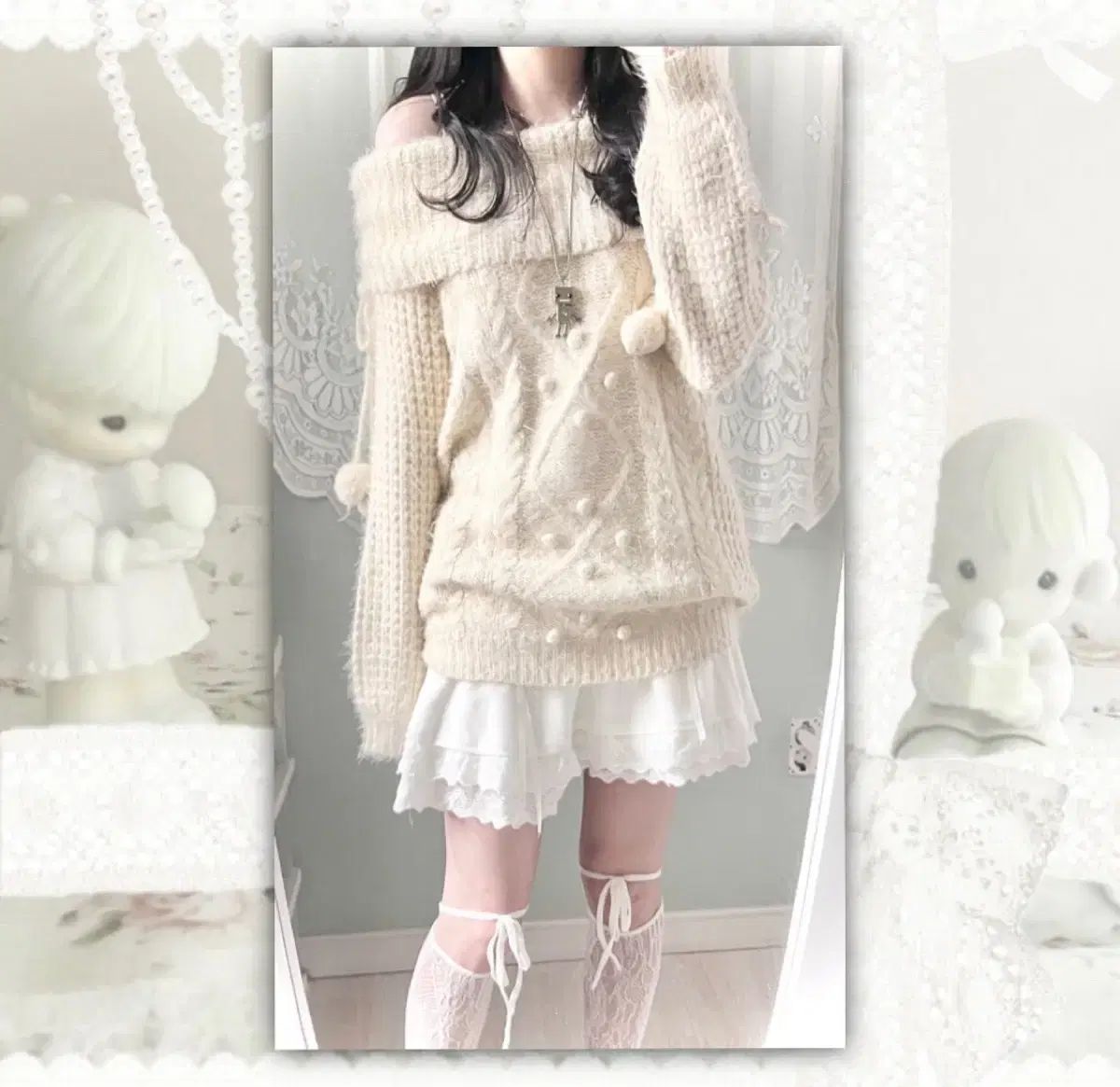 リズリサ ピンク オフショルダー ポンポンニット ピンタレスト 姫