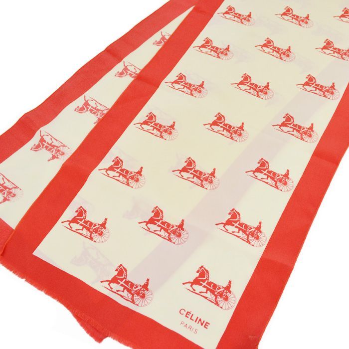 CELINE セリーヌ スカーフ シルク100％ ストール 馬車 馬柄 レディース
