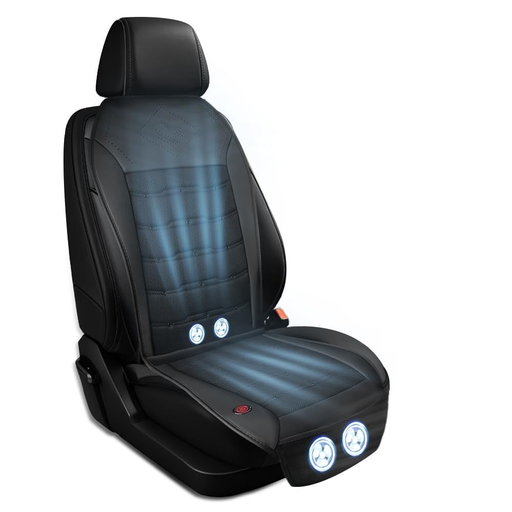 クールシート カーシート 大風量ファン内蔵 風量調整可能 車カバー 超強力送風 24個通気口付き 家庭用自動車/トラック対応 3Dハニカム座面 メッシュ素材 通気性 急速涼感 静音 取り付け簡単 ズレ落ち防止 蒸れ対策 長距離運転 熱中症対策 (DC ...