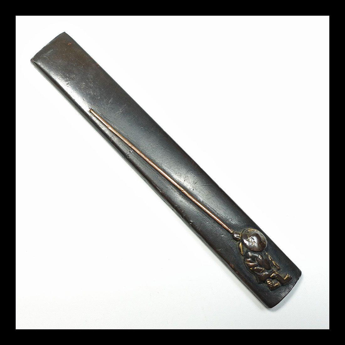 ☆赤銅地 鳥刺図小柄 無銘 高肉彫 毛彫 色絵象嵌 時雨鑢 刀装具 拵