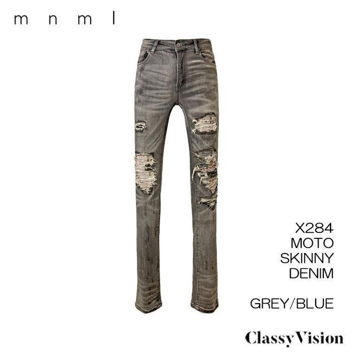 mnml X284 ウォッシュ加工ペイズリーダメージストレッチスキニーデニム