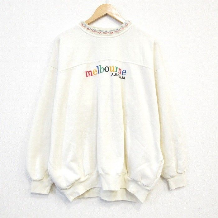 XL/古着 長袖 スウェット メンズ 90年代 90s melbourne 刺繍 大きい