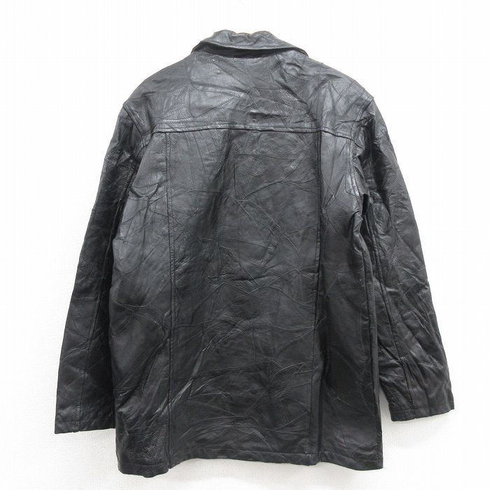 L/古着 HABAND 長袖 レザー ジャケット コート メンズ パッチワーク 黒