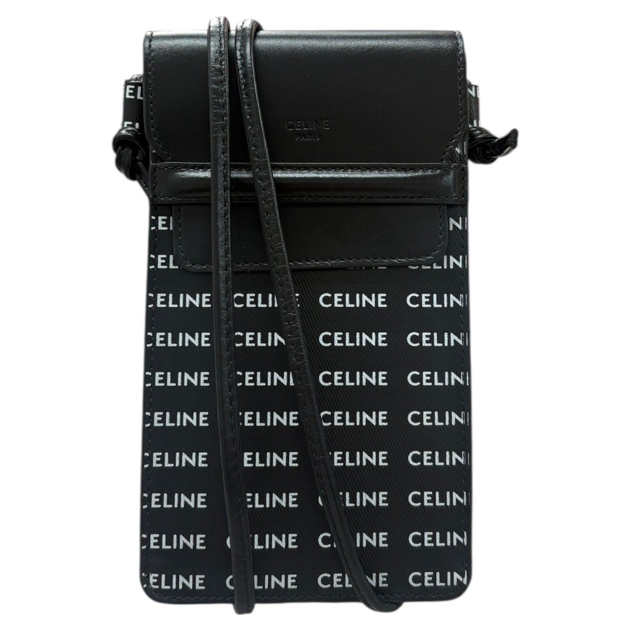 美品 CELINE セリーヌ ロゴプリント ブラック ホワイト レザー 10G332 