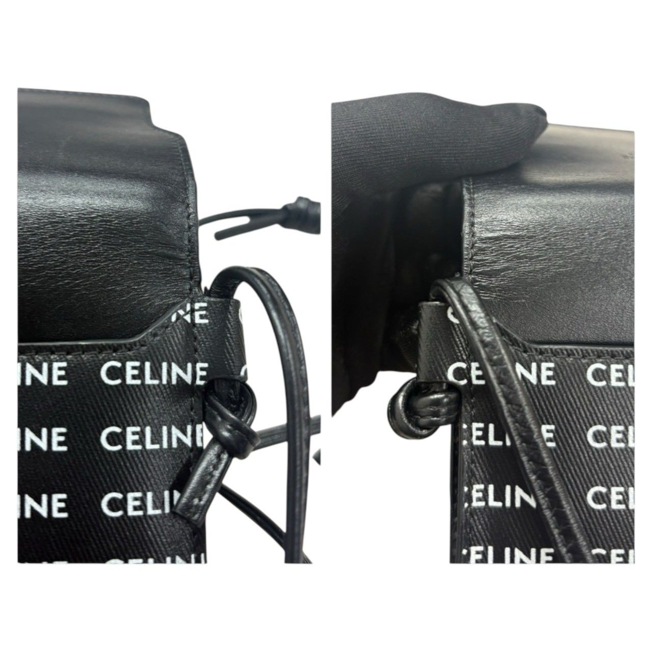 美品 CELINE セリーヌ ロゴプリント ブラック ホワイト レザー 10G332 