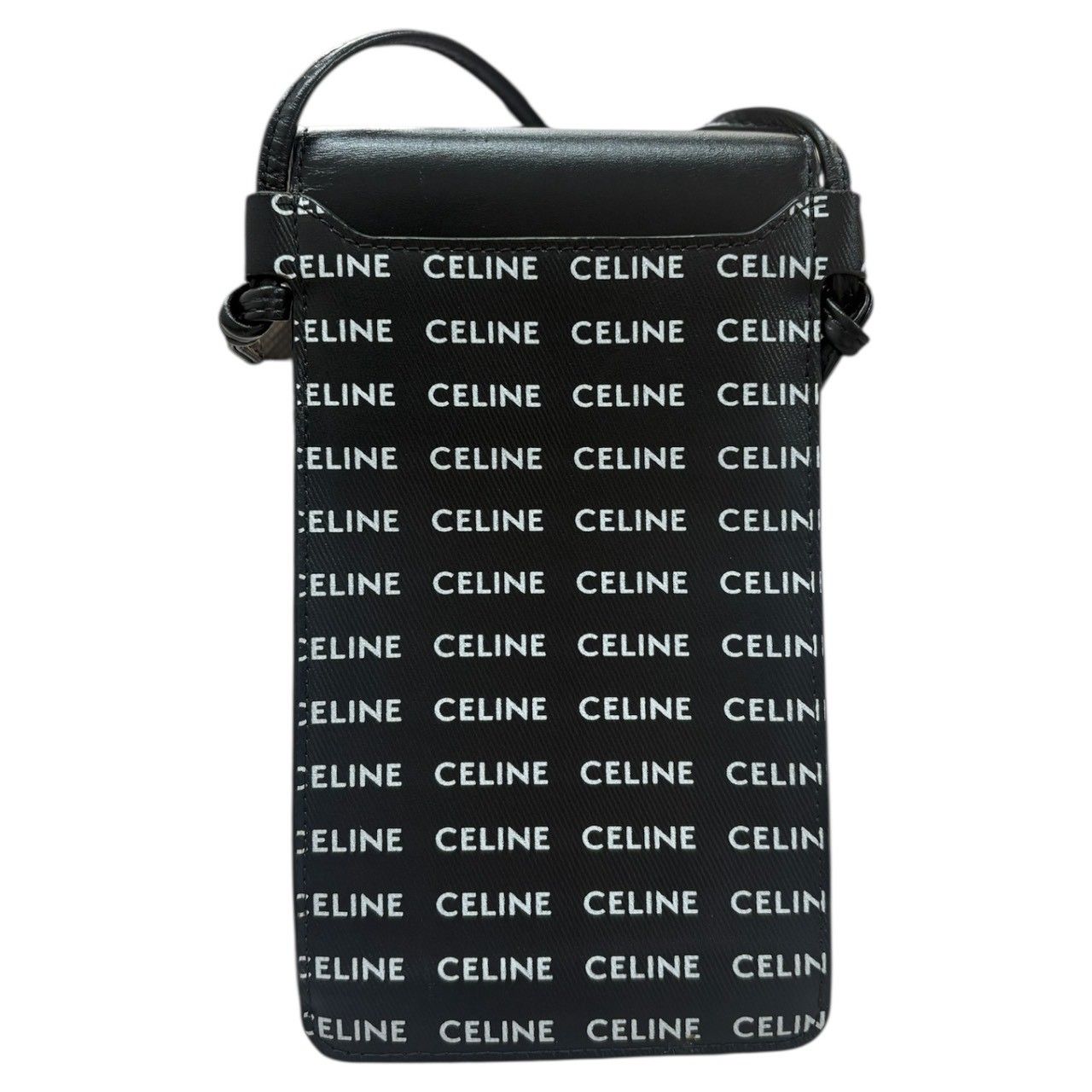 美品 CELINE セリーヌ ロゴプリント ブラック ホワイト レザー 10G332 