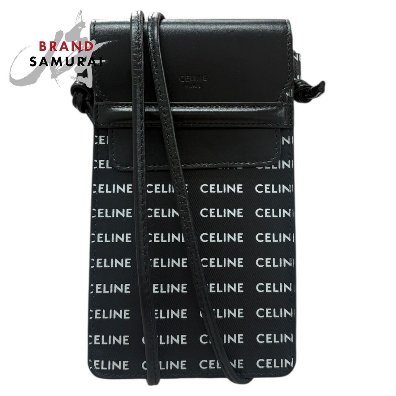 美品 CELINE セリーヌ ロゴプリント ブラック ホワイト レザー 10G332 