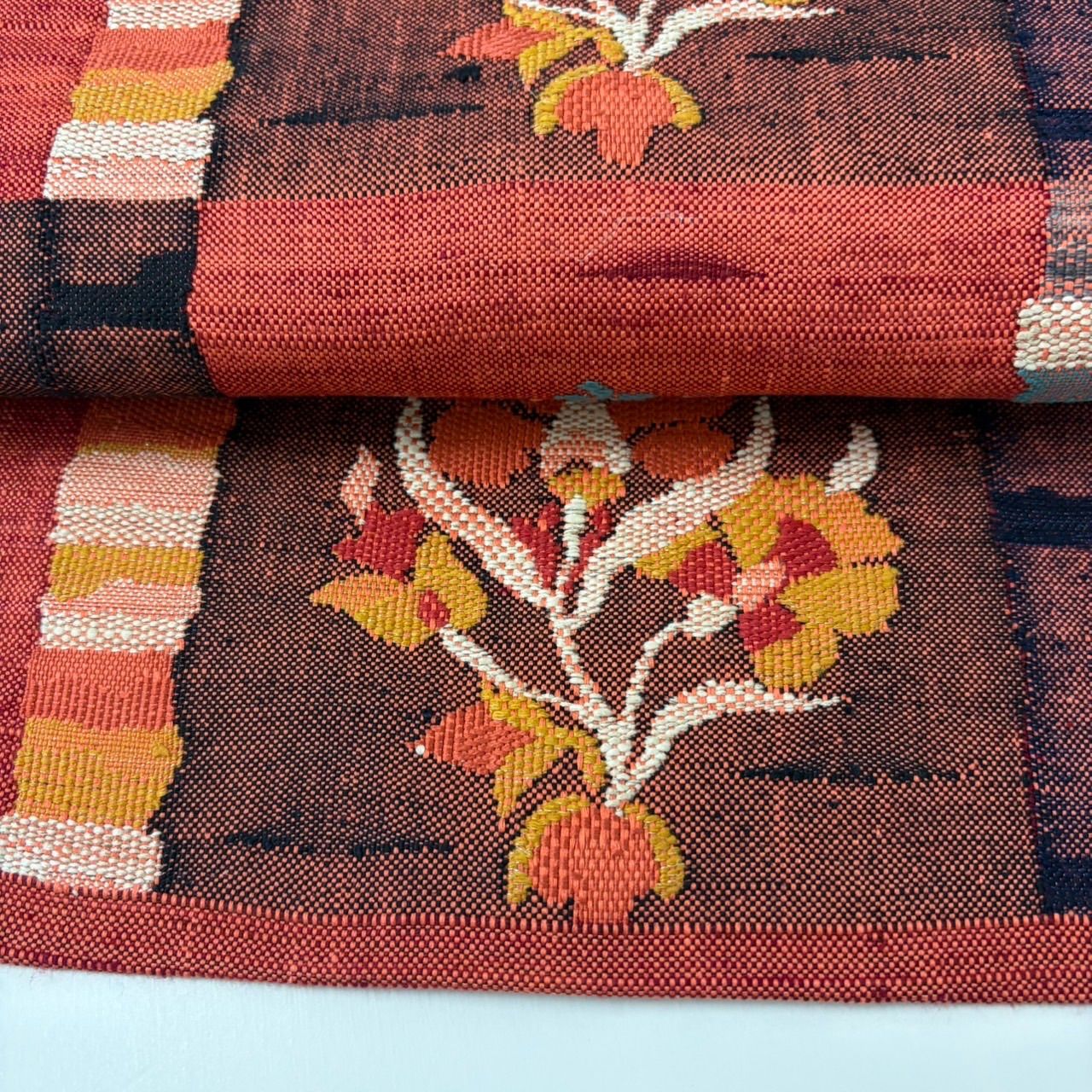 名古屋帯 正絹 真綿紬 織柄の花草文 八寸 MA-3402 - メルカリ