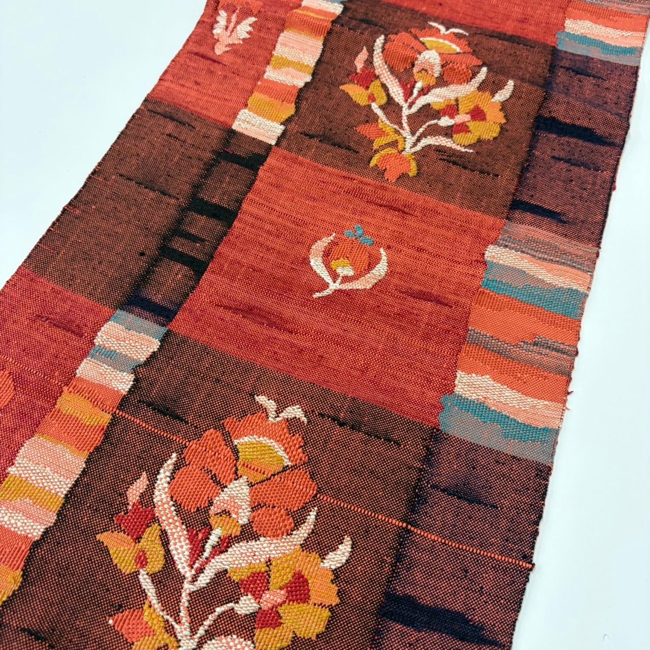 名古屋帯 正絹 真綿紬 織柄の花草文 八寸 MA-3402 - メルカリ