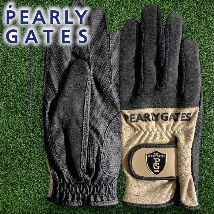 PEARLY GATES パーリーゲイツ ゴルフ オールシーズン対応 レザー バイカラー グローブ 両手用 ユニセックス 053-2285002 定価1万 ブラック ベージュ SS ▲012▼50828w11