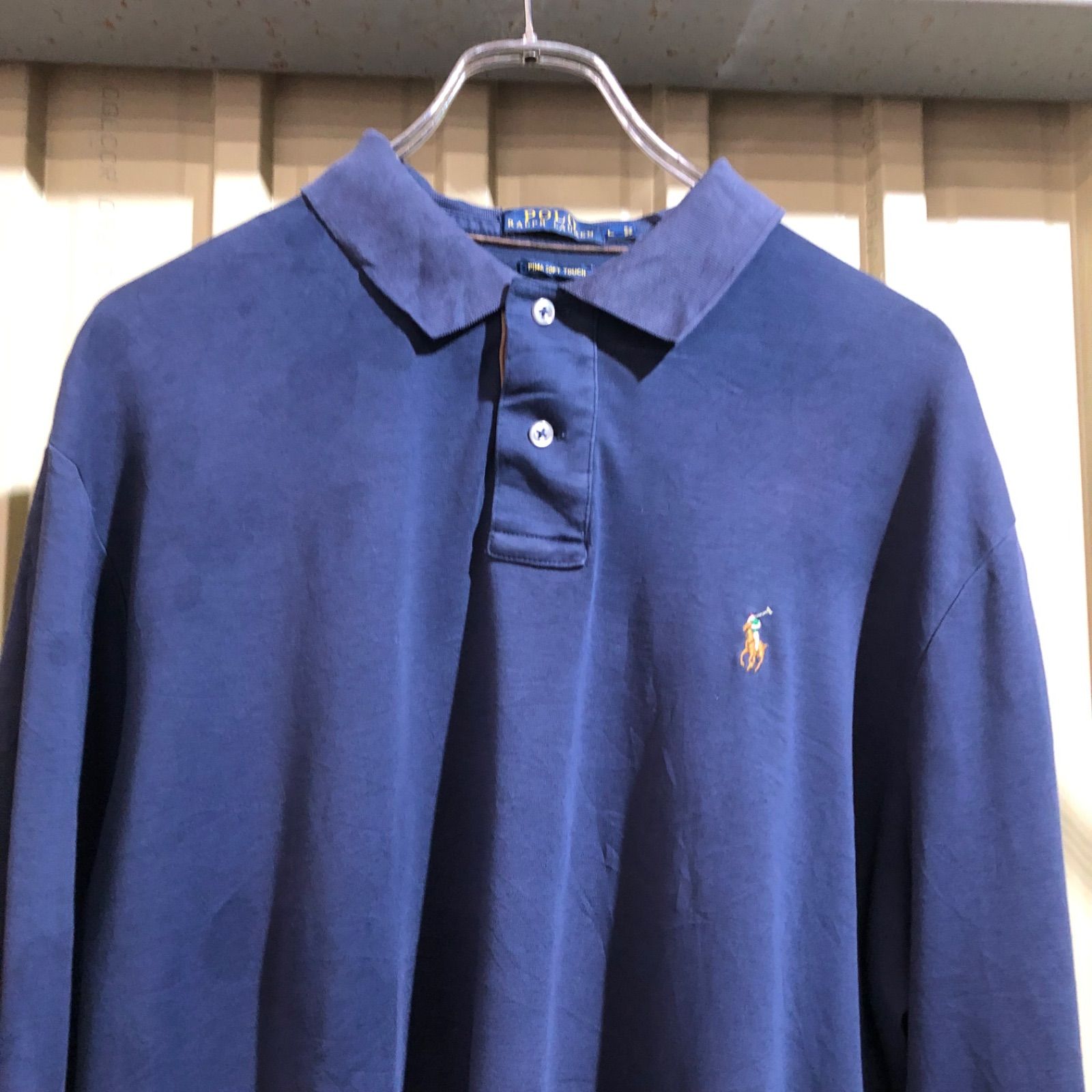1563 POLO RALPH LAUREN 長袖ポロシャツ ネイビー L ポロラルフ