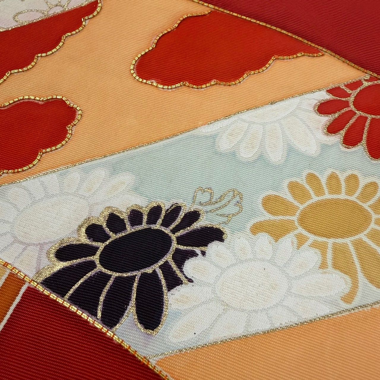 名古屋帯 正絹 塩瀬 金駒刺繍に素敵な花 九寸 MA-3404 - メルカリ