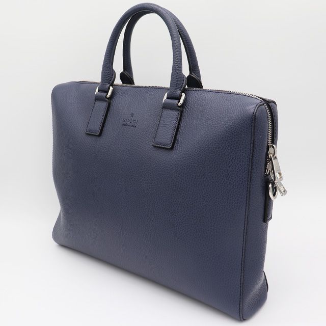 グッチ GUCCI ビジネスバッグ レザー ネイビー シルバー金具 387074