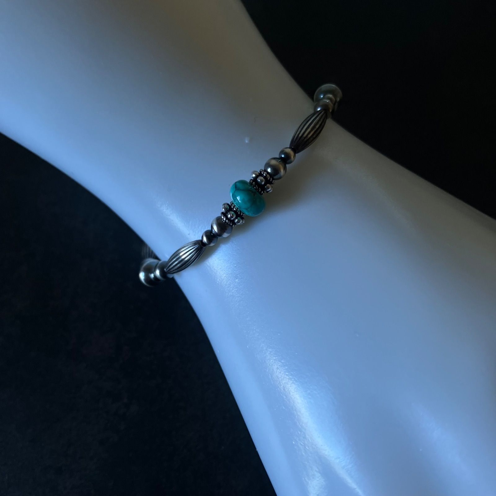 silver925ナバホパール×天然ターコイズのブレスレット17cm レディース