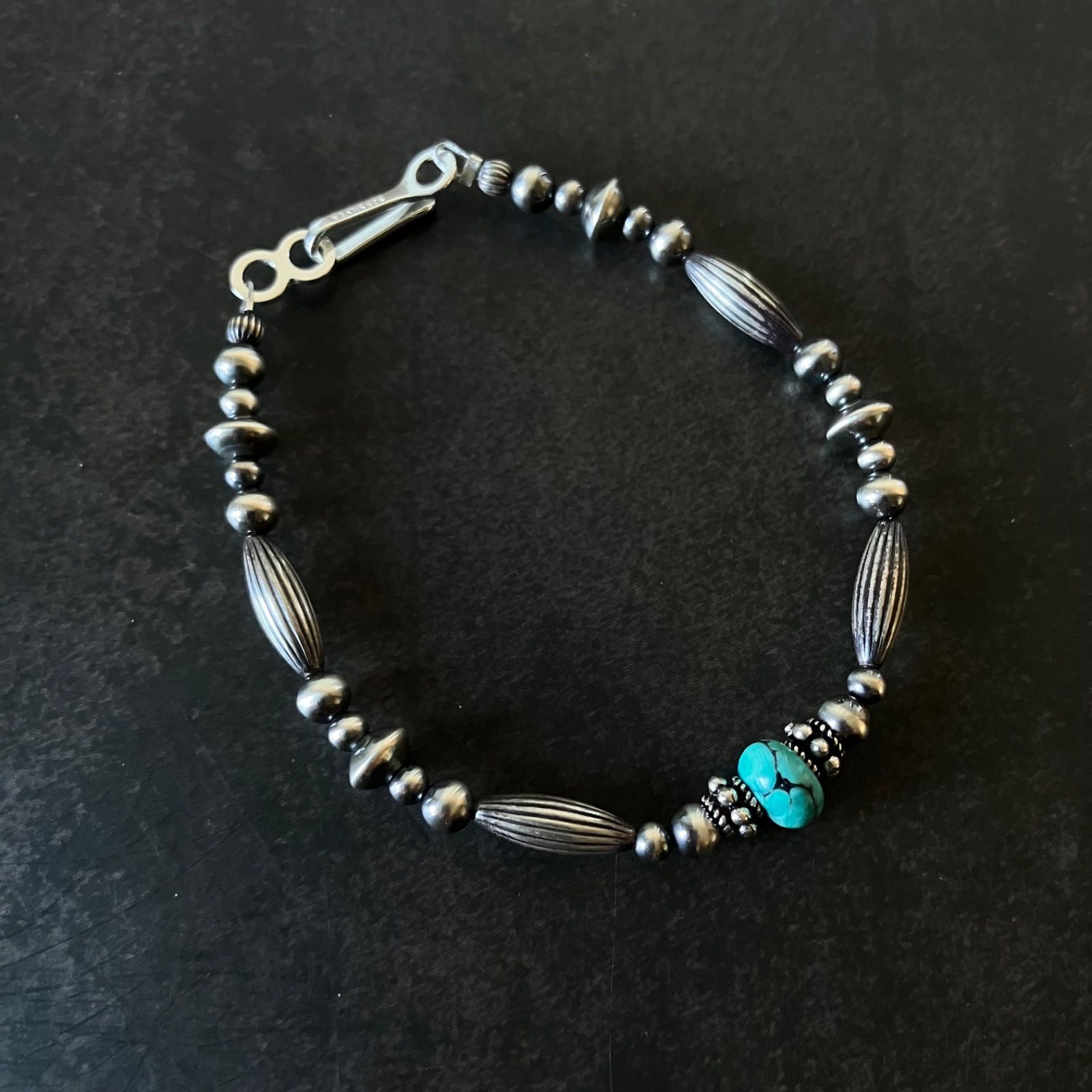 silver925ナバホパール×天然ターコイズのブレスレット17cm レディース