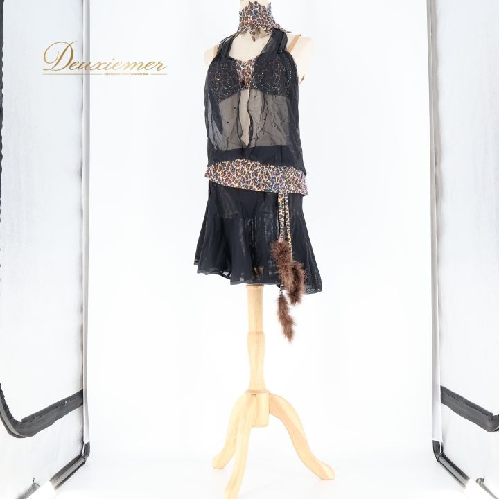 社交ダンスラテンドレス 黒と茶色のビーズ装飾 社交ダンスラテンドレス