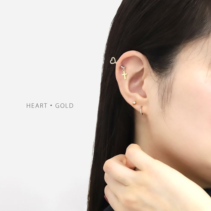 凛公式】 ボディピアス 16G ハート ムーン ジュエル アンテナ