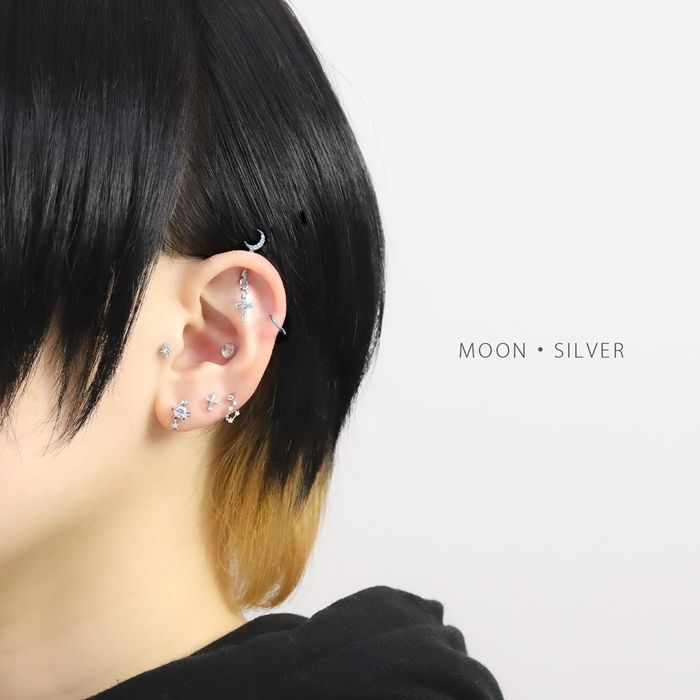 凛公式】 ボディピアス 16G ハート ムーン ジュエル アンテナ