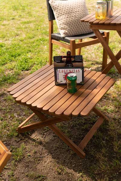 天然木 アカシア の折りたたみ式ローテーブル アウトドア W 60×D 60×H 38 cm 折りたたみ時 59×H 9 No.531