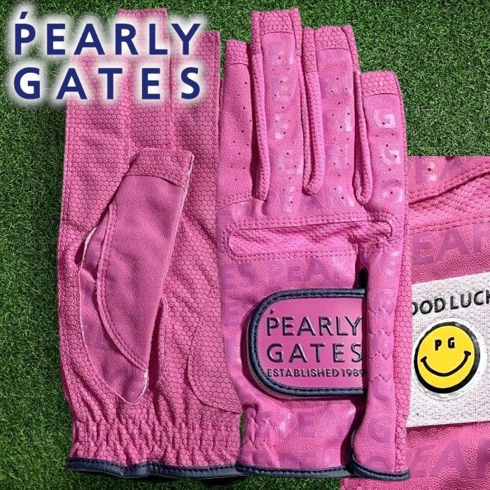 PEARLY GATES パーリーゲイツ ゴルフ スマホ対応 ネイルスルー レザー グローブ 両手用 053-2985208 定価7千 ピンク ▲009▼50812w08