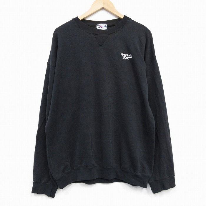 XL/古着 リーボック 長袖 スウェット メンズ 90年代 90s ワンポイントロゴ 大きいサイズ クルーネック 黒 25nov14