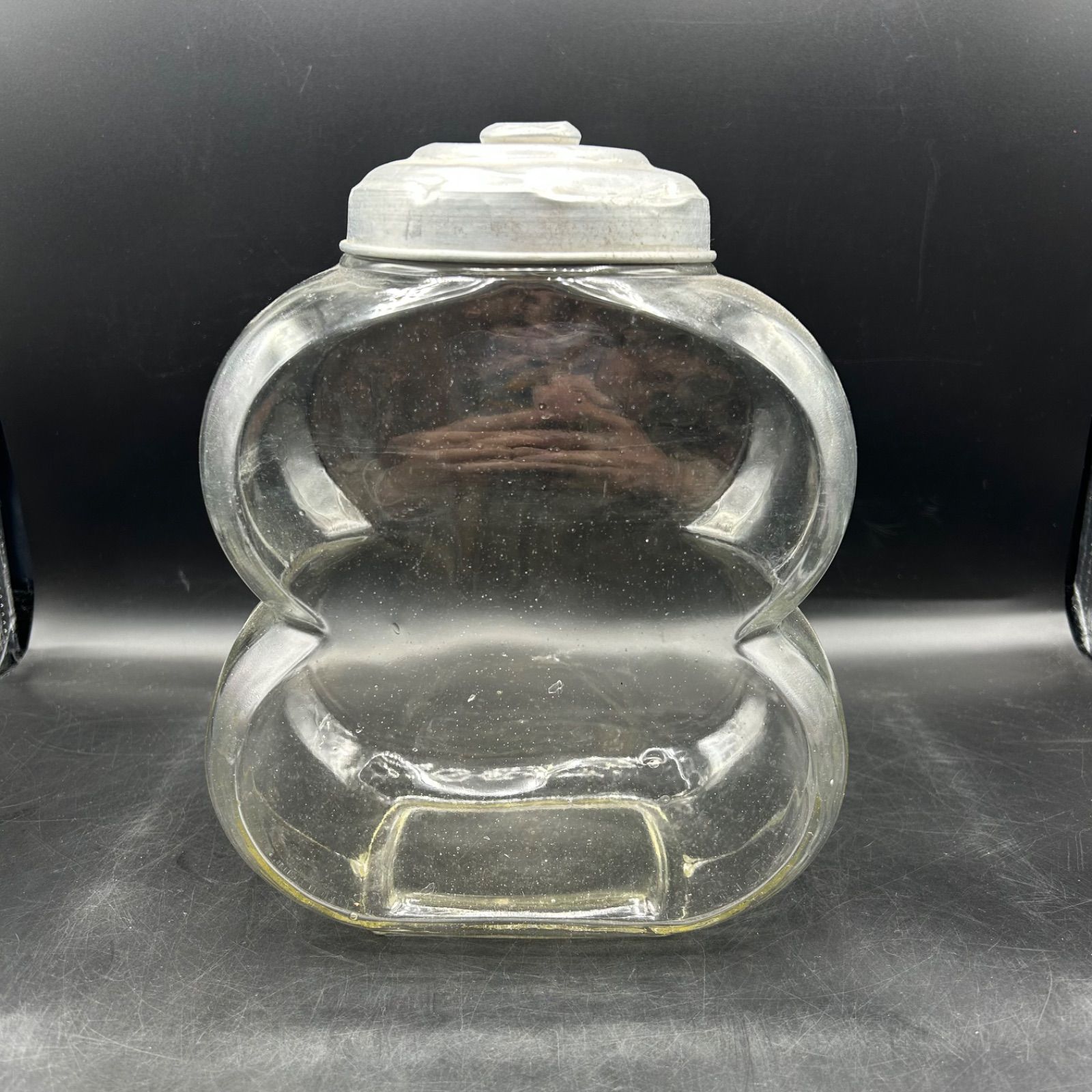 昭和レトロ お菓子瓶 ガラス あめや瓶 アルミ蓋 駄菓子 当時物