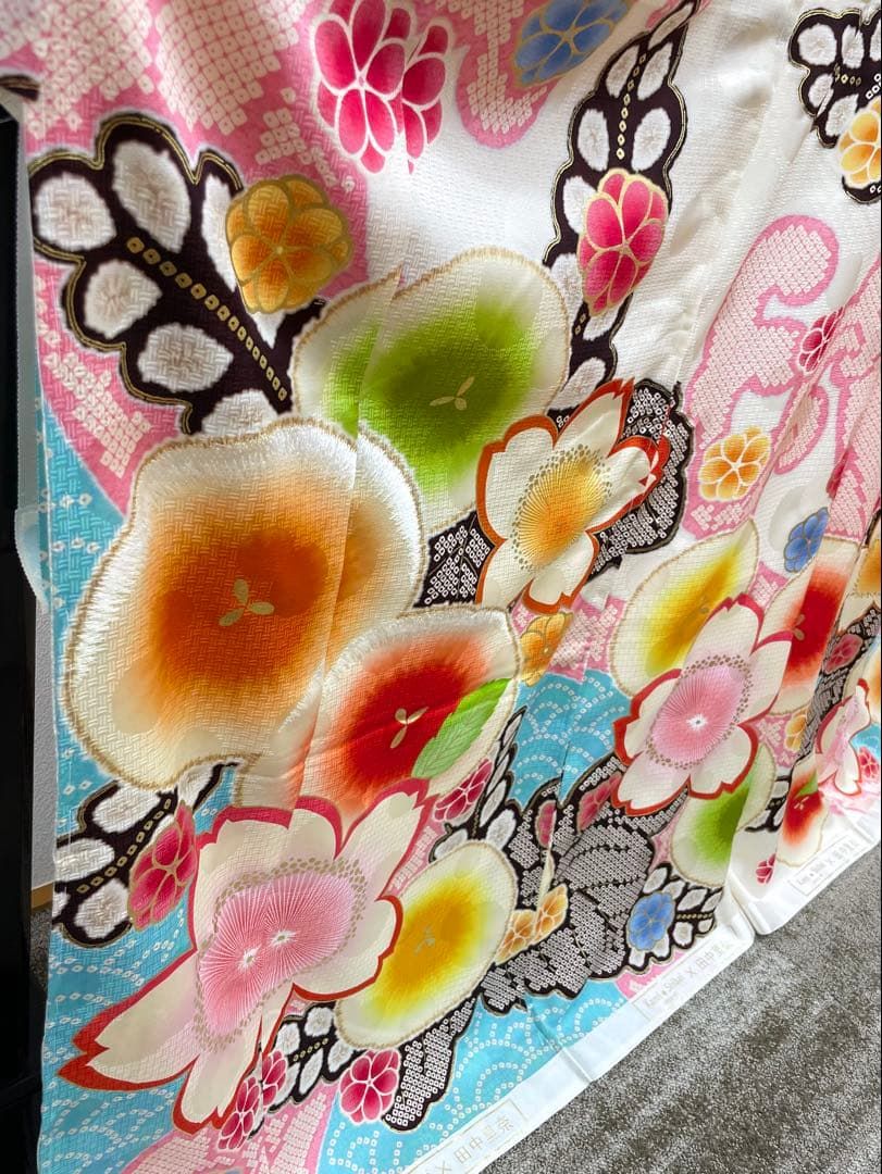 ブランド振袖 仮絵羽 ラメ刺繍 金彩 正絹 未仕立て品 八掛付き MOK880