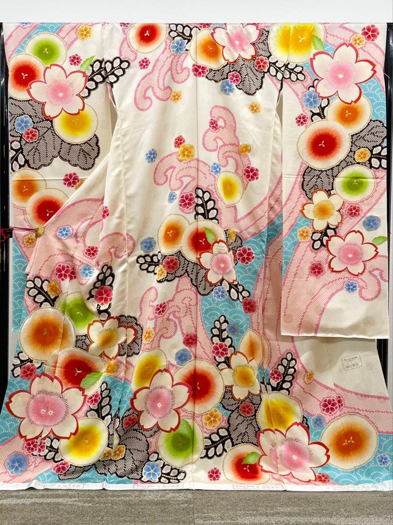 ブランド振袖 仮絵羽 ラメ刺繍 金彩 正絹 未仕立て品 八掛付き MOK880