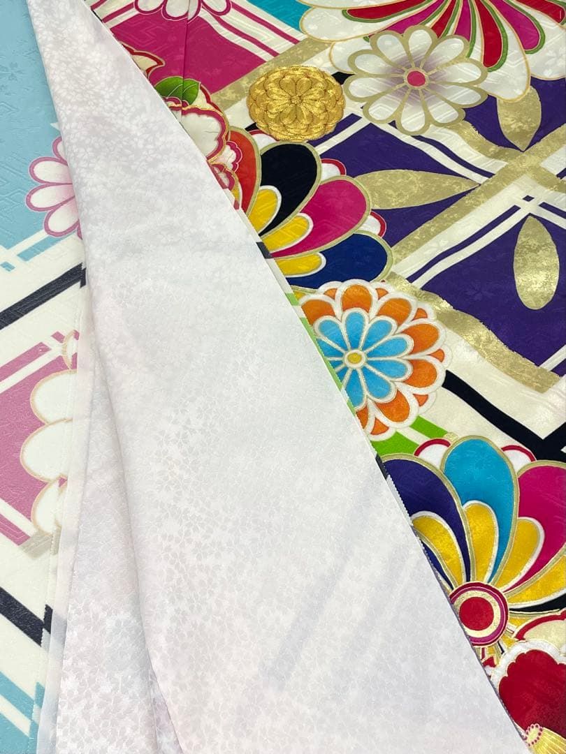 コラボ振袖 仮絵羽 金駒 金彩 紋意匠 正絹 未仕立て品 八掛付き MOK879