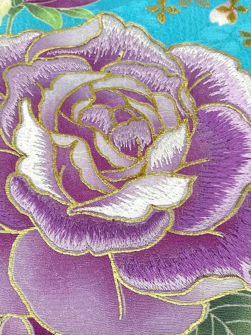 振袖 仮絵羽 京友禅 刺繍 グリッター 正絹 未仕立て品 八掛付き MOK876