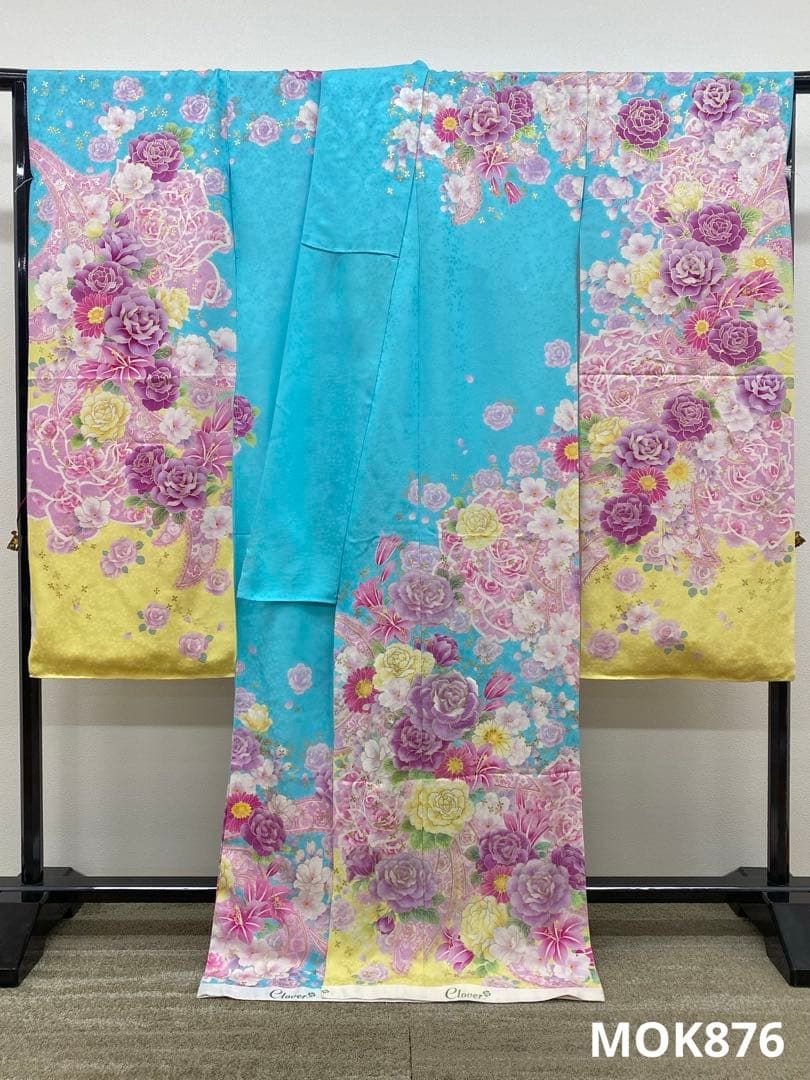 振袖 仮絵羽 京友禅 刺繍 グリッター 正絹 未仕立て品 八掛付き MOK876