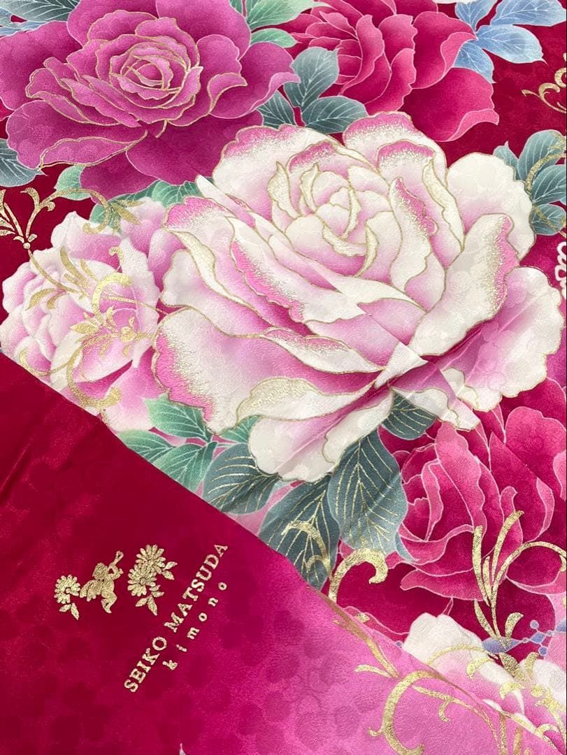 ブランド振袖 松田聖子 仮絵羽 京友禅 正絹 未仕立て品 八掛付き 