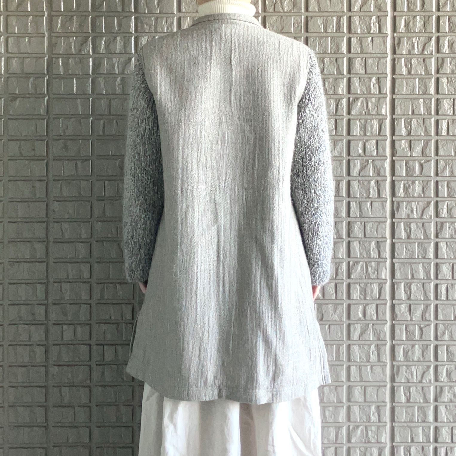 io comme io 異素材コンビのデザインコート ウールコート ミドル丈