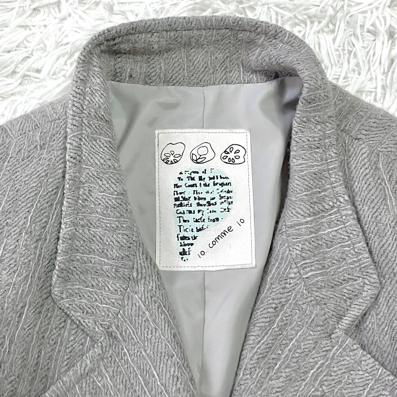 io comme io 異素材コンビのデザインコート ウールコート ミドル丈