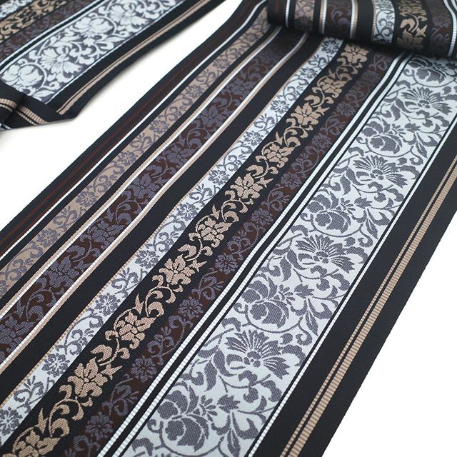 ノリカワ様　［ 博多織/名古屋帯 ］正絹　生成り　わら色　縞　本場筑前博多織 名古屋帯 未使用 正絹 本場筑前博多織 原田織物 全通 九寸 グレー