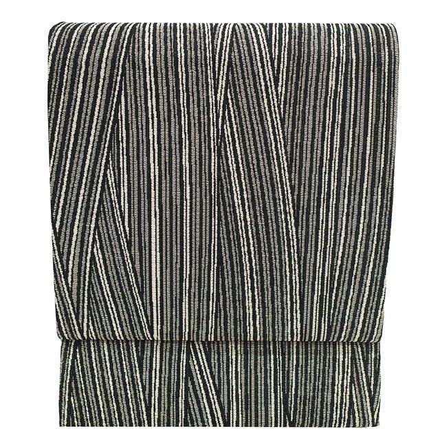 新古品】 袋帯 未使用 斉藤三才 作家物 落款有り 正絹 銀糸 黒 薄