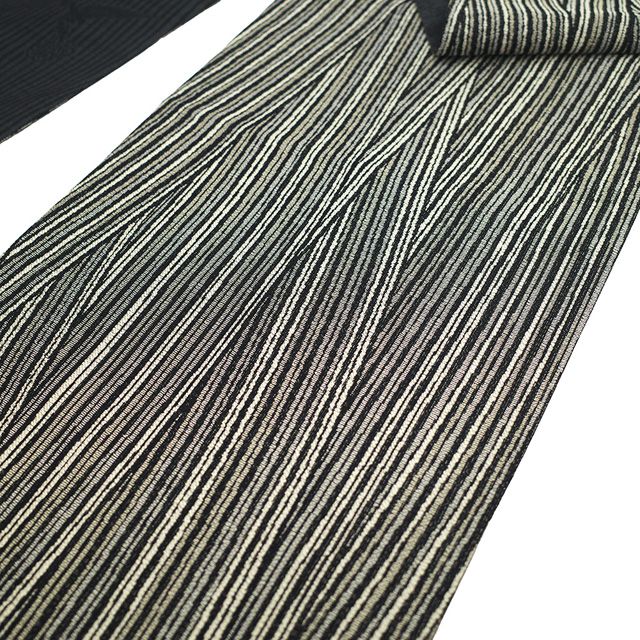 新古品】 袋帯 未使用 斉藤三才 作家物 落款有り 正絹 銀糸 黒 薄